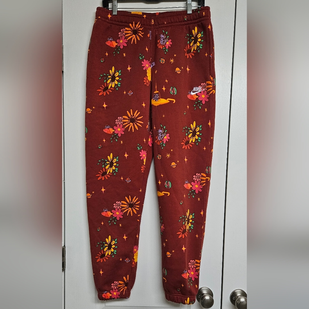 Nike Sweatpants Size M Deep Clay Spaceships Aliens Mushrooms Flowers Psychedelic